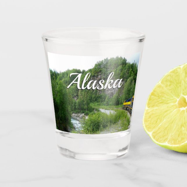 Denali Express Alaska Train Vacation Photography Shot Glass (Front)