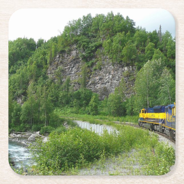 Denali Express Alaska Train Vacation Photography Square Paper Coaster (Front)