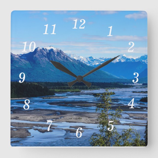 Denali Mountain Range Square Wall Clock (Front)