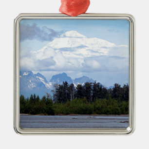 Denali, Mt McKinley, from river, Alaska, USA 1 Metal Ornament