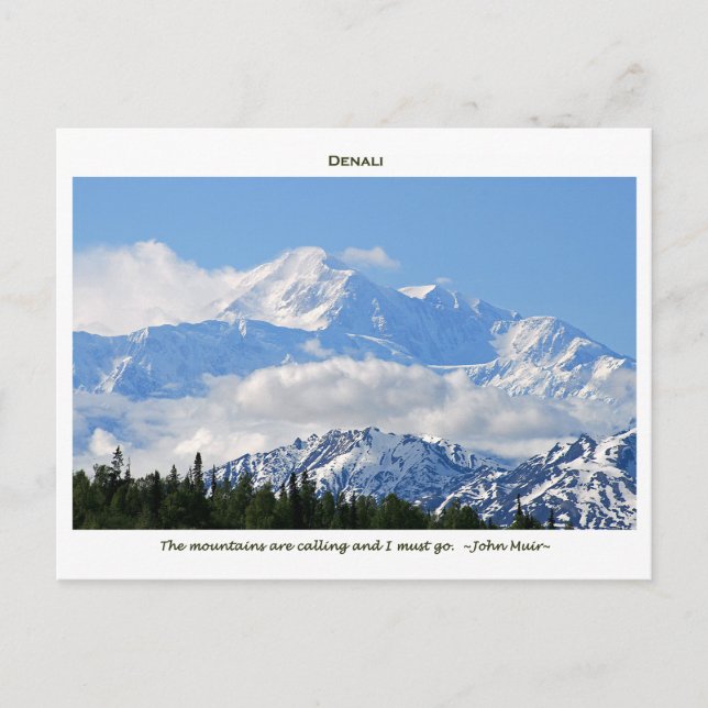 Denali / Mtns are calling-J Muir/with border Postcard (Front)