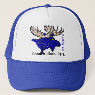 Denali National Park Alaska flag elk blue hat