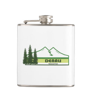 Denali National Park Alaska Green Stripes Hip Flask