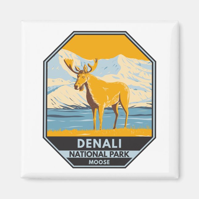 Denali National Park Alaska Moose Vintage  Magnet (Front)