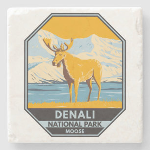 Denali National Park Alaska Moose Vintage Stone Coaster