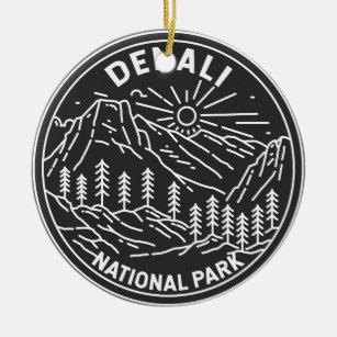 Denali National Park Alaska Mount Hunter Monoline  Ceramic Ornament