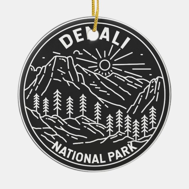 Denali National Park Alaska Mount Hunter Monoline  Ceramic Ornament (Front)
