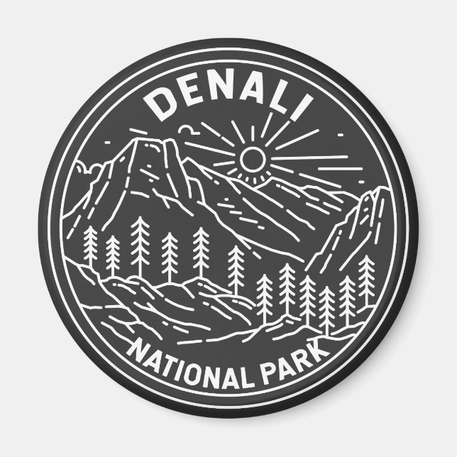 Denali National Park Alaska Mount Hunter Monoline  Magnet (Front)
