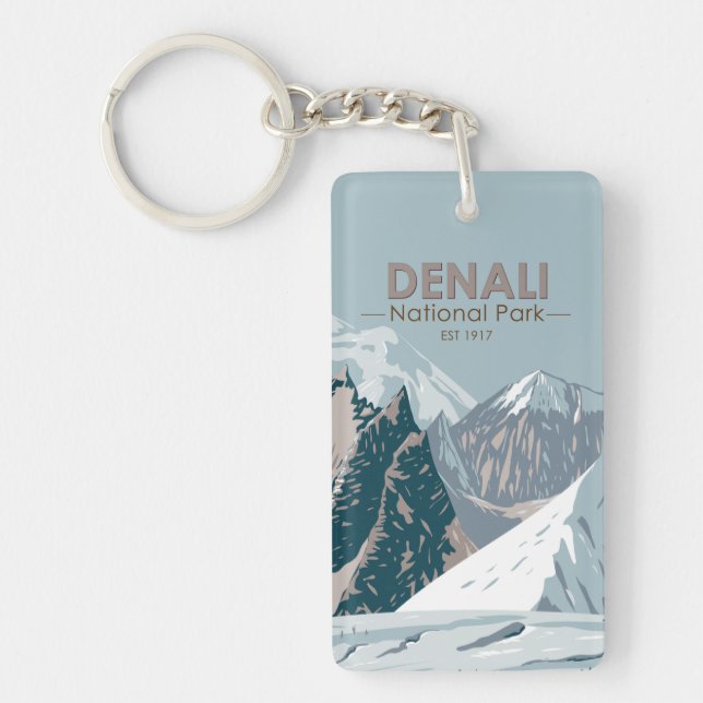 Denali National Park Alaska Mount Hunter Vintage Keychain (Front)