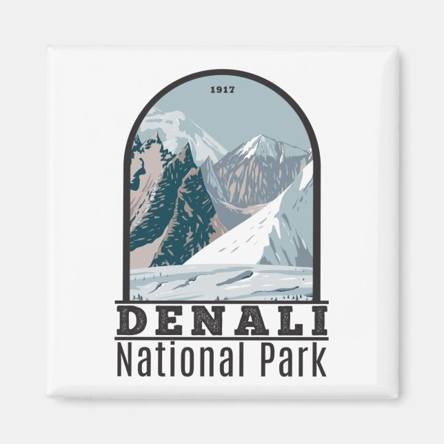 Denali National Park Alaska Mount Hunter Vintage  Magnet (Front)
