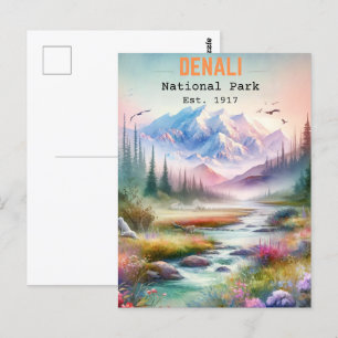 Denali National Park Alaska Mount watercolor Postcard