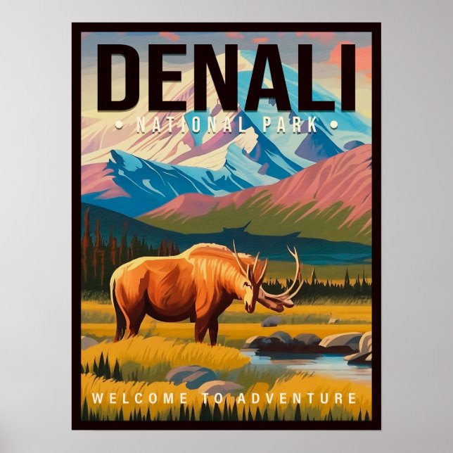 Denali National Park Alaska Mountain landscape Ski Poster (Front)