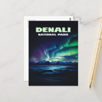 Denali National Park Alaska Northern Lights Retro
