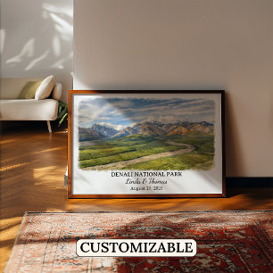 Denali National Park Alaska Poster, Watercolor Poster
