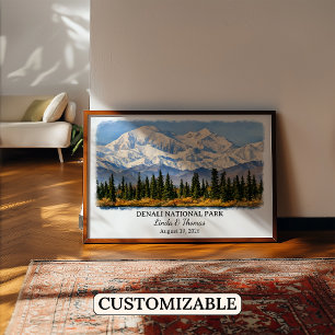 Denali National Park Alaska Poster, Watercolor Poster