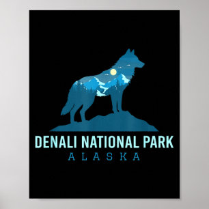 Denali national park alaska wolf mountain poster