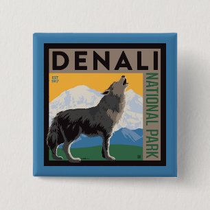 Denali National Park   Howling Wolf 2 Inch Square Button