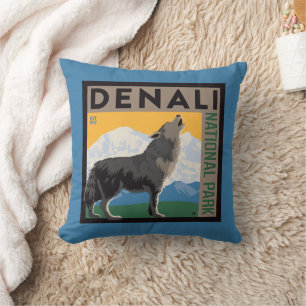 Denali National Park   Howling Wolf Throw Pillow