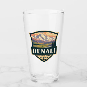 Denali National Park Illustration Travel Vintage Glass