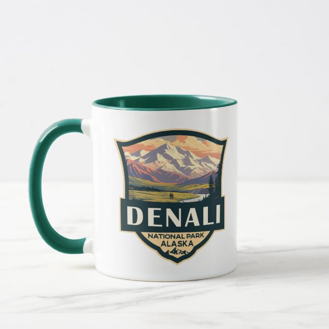 Denali National Park Illustration Travel Vintage Mug (Left)