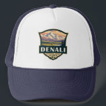 Denali National Park Illustration Travel Vintage Trucker Hat<br><div class="desc">Denali vector artwork design. The park has terrain of tundra,  spruce forest and glaciers,  the park is home to wildlife including grizzly bears,  wolves,  moose,  caribou and Dall sheep.</div>