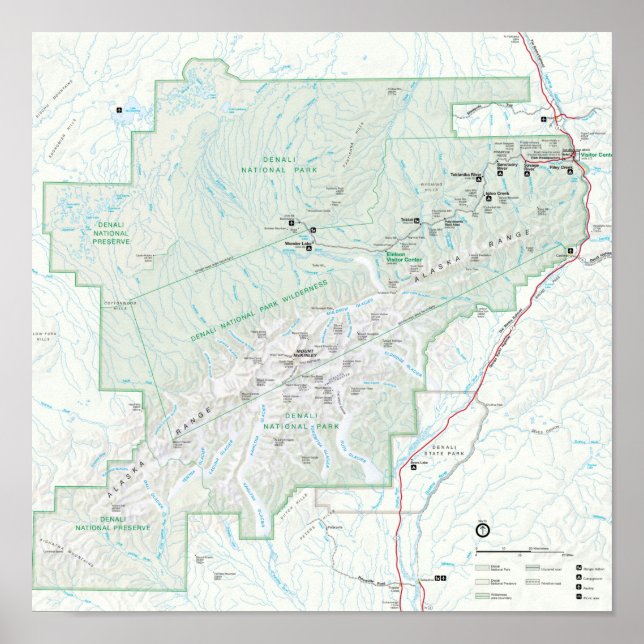 Denali National Park Map Poster (Front)