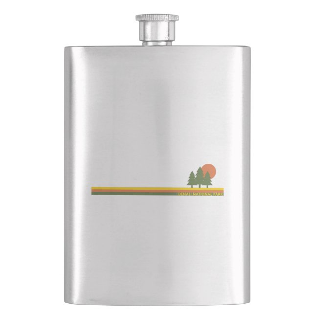 Denali National Park Pine Trees Sun Hip Flask (Front)