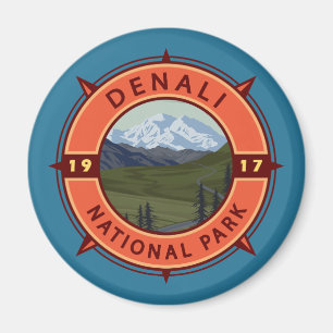 Denali National Park Retro Compass Emblem Magnet