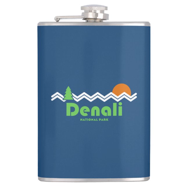 Denali National Park Retro Hip Flask (Front)
