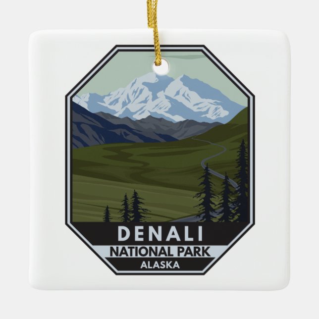 Denali National Park Road to Denali Ceramic Ornament (Front)