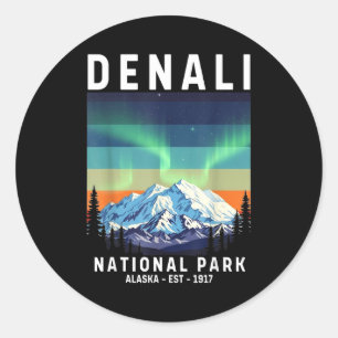 Denali national park vintage alaska denali mountai classic round sticker