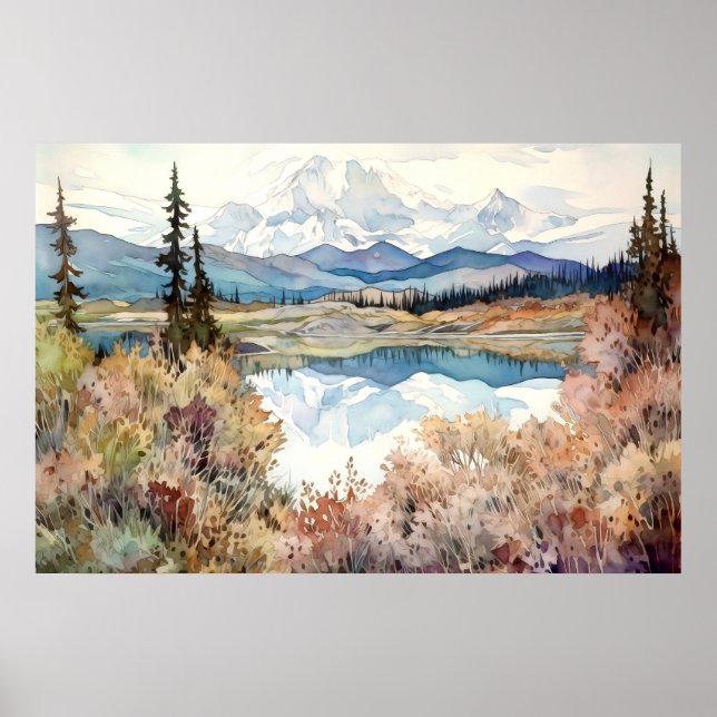 Denali National Park Watercolor Poster (Front)