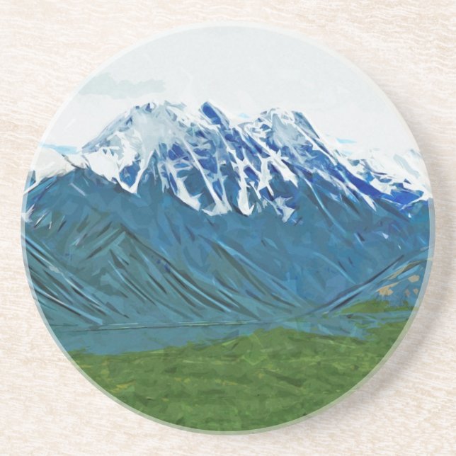 Denali With Rivers Alaska Abstract Impressionism Coaster (Front)