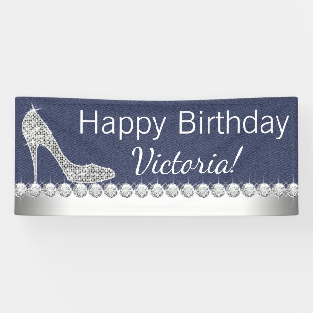 Denim and Diamond Birthday Party Banner (Horizontal)