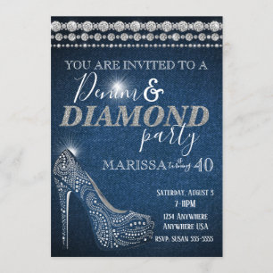 Denim and Diamond Birthday Party, elegant, heels Invitation