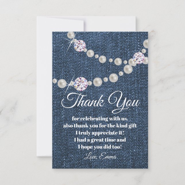 denim and diamond pearl, thank you card (Front)