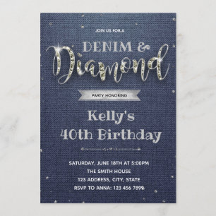 Denim and diamond theme party invitation
