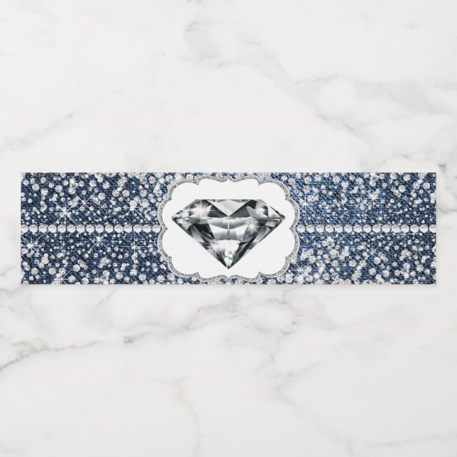 Denim and Diamond Water Bottle Labels (Single Label)