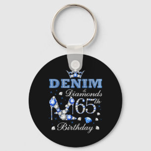 Denim and Diamonds 65th Birthday High Heels Crown Keychain