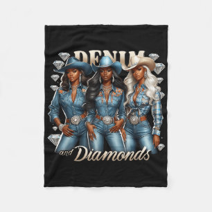 Denim And Diamonds African Melanin Swag Cowgirls R Fleece Blanket