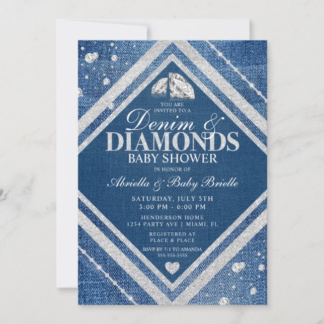 Denim and Diamonds Baby Shower Invitation (Front)