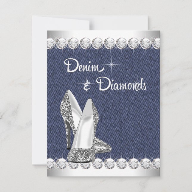 Denim and Diamonds Birthday Party Invitations (Front)