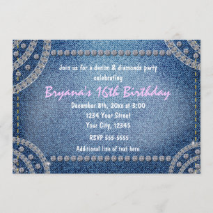Denim and Diamonds Birthday Party Invitations