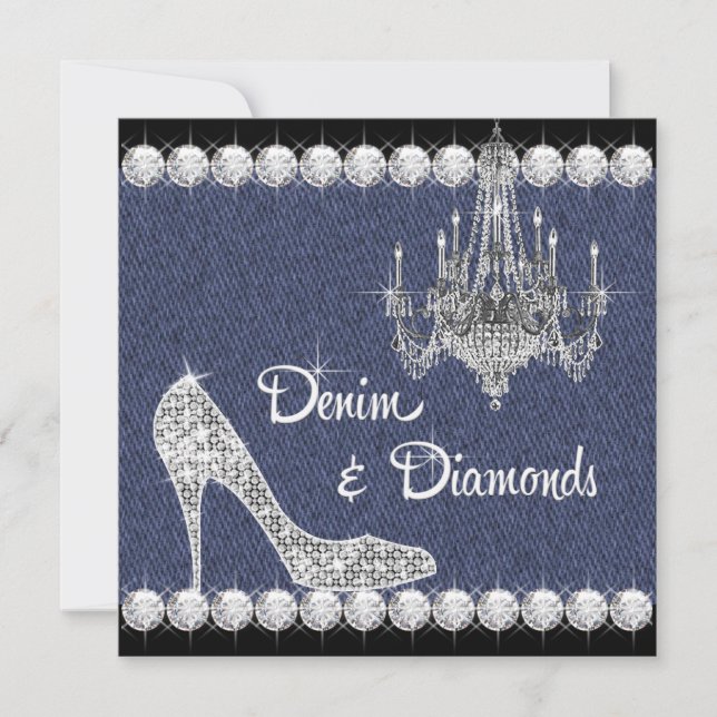 Denim and Diamonds Birthday Party Invitations (Front)