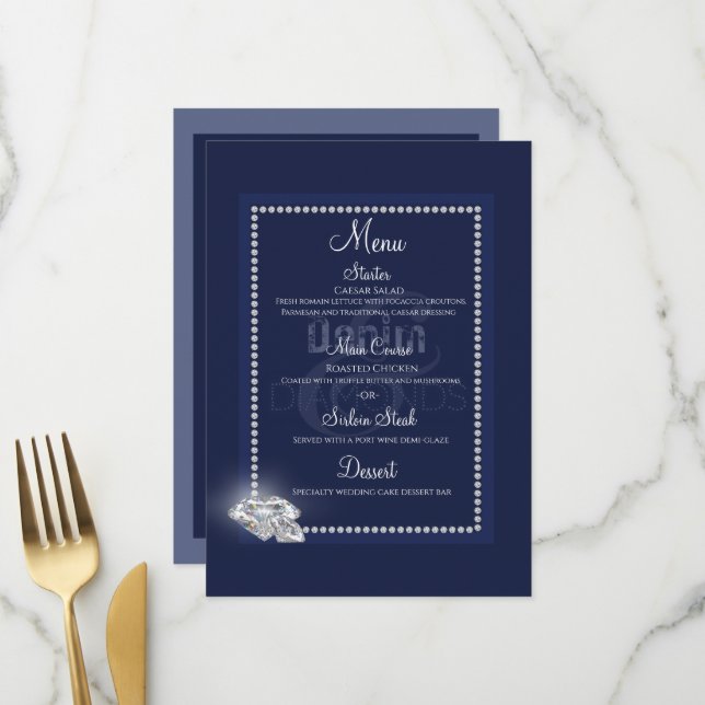 Denim and diamonds blue menu (Front/Back In Situ)