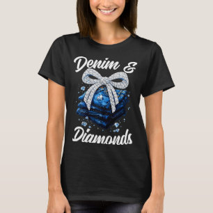 Denim and diamonds bow glam western fashion for T-Shirt