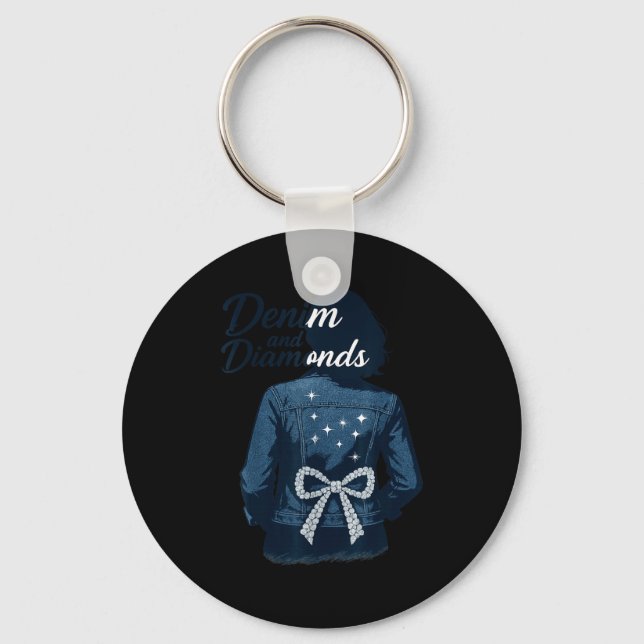 Denim And Diamonds Bow Ladies Girls Jeans Women  Keychain (Front)
