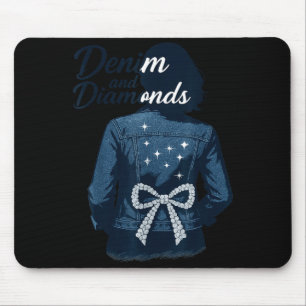 Denim And Diamonds Bow Ladies Girls Jeans Women  Mouse Pad