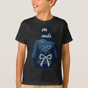 Denim And Diamonds Bow Ladies Girls Jeans Women  T-Shirt