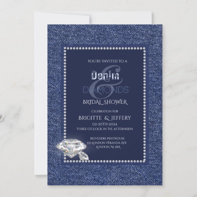 Denim and diamonds bridal shower invitation (Front)